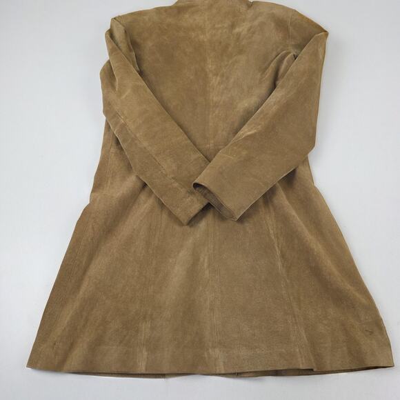 Margaret Godfrey Coat Womens 6 Tan Suede Leather Embroidered Floral Button Lined - Picture 11 of 11